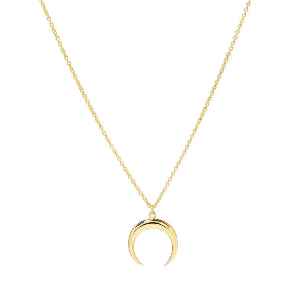 18K Gold Crescent Moon Pendant Necklace